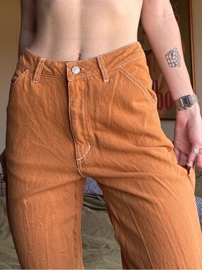 RSQ Women's Rust Orange Khaki Straight-Leg Utility Carpenter Pants